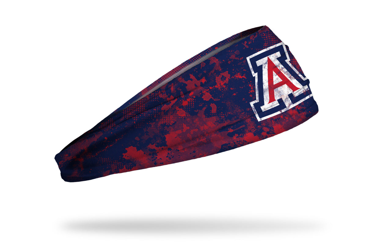 navy headband with red grunge overlay and University of Arizona A logo in red white and blue