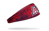 red headband with navy grunge overlay and University of Arizona A logo in red white and blue
