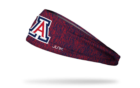 red and navy heathered headband with University of Arizona A logo in white red and navy