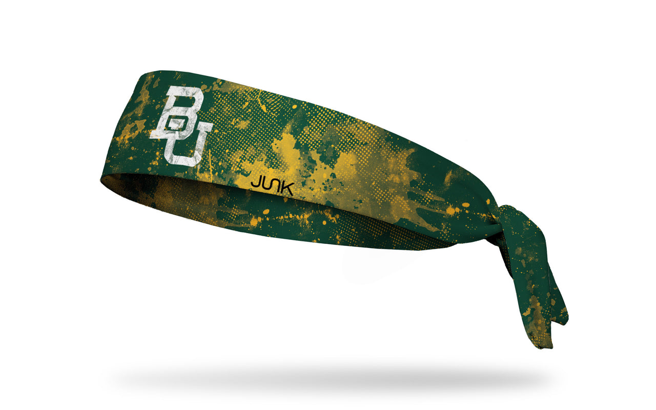 green headband with grunge overlay and Baylor University B U logo in white