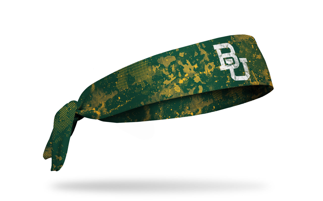 green headband with grunge overlay and Baylor University B U logo in white
