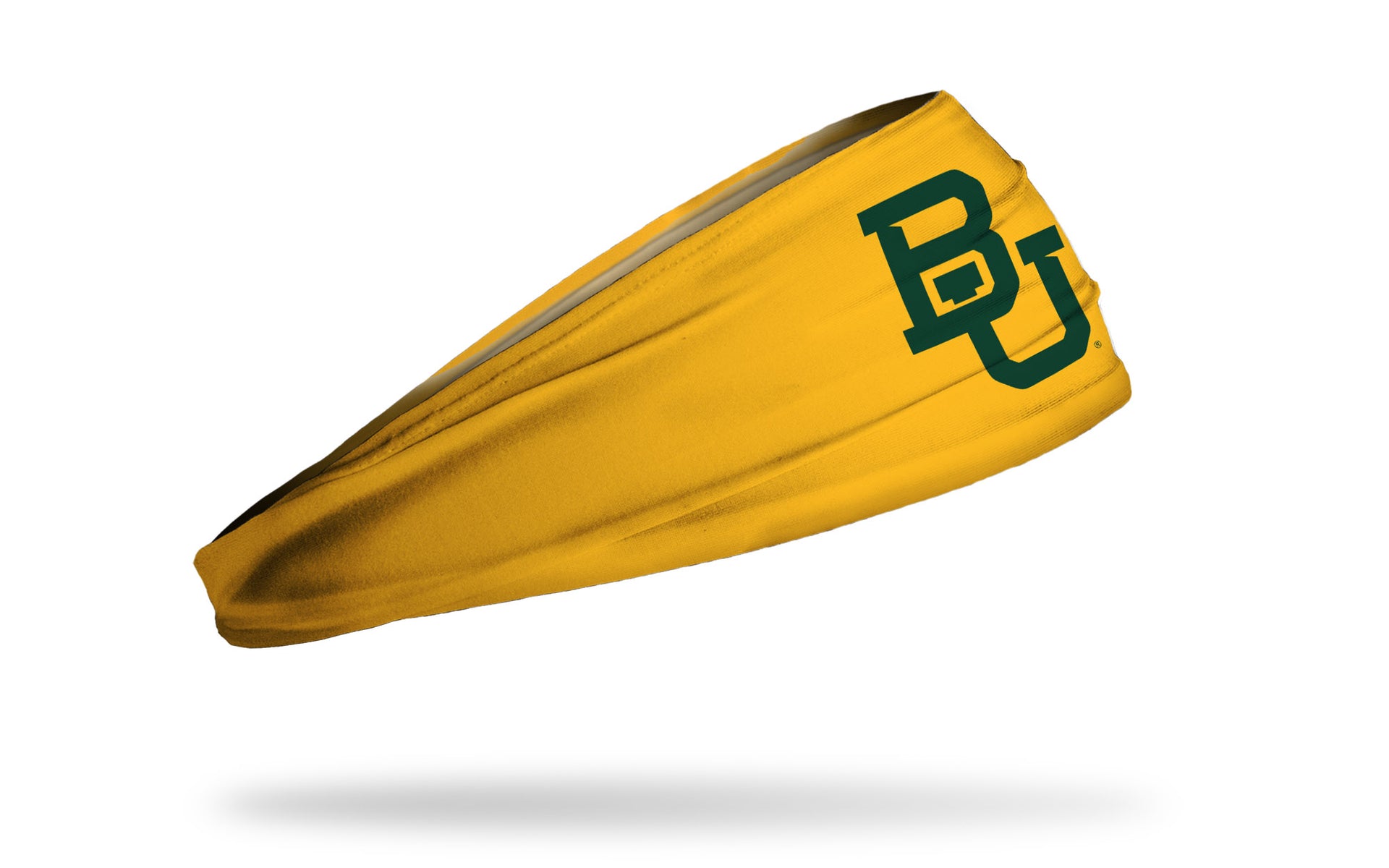 gold headband with Baylor University B U logo in green