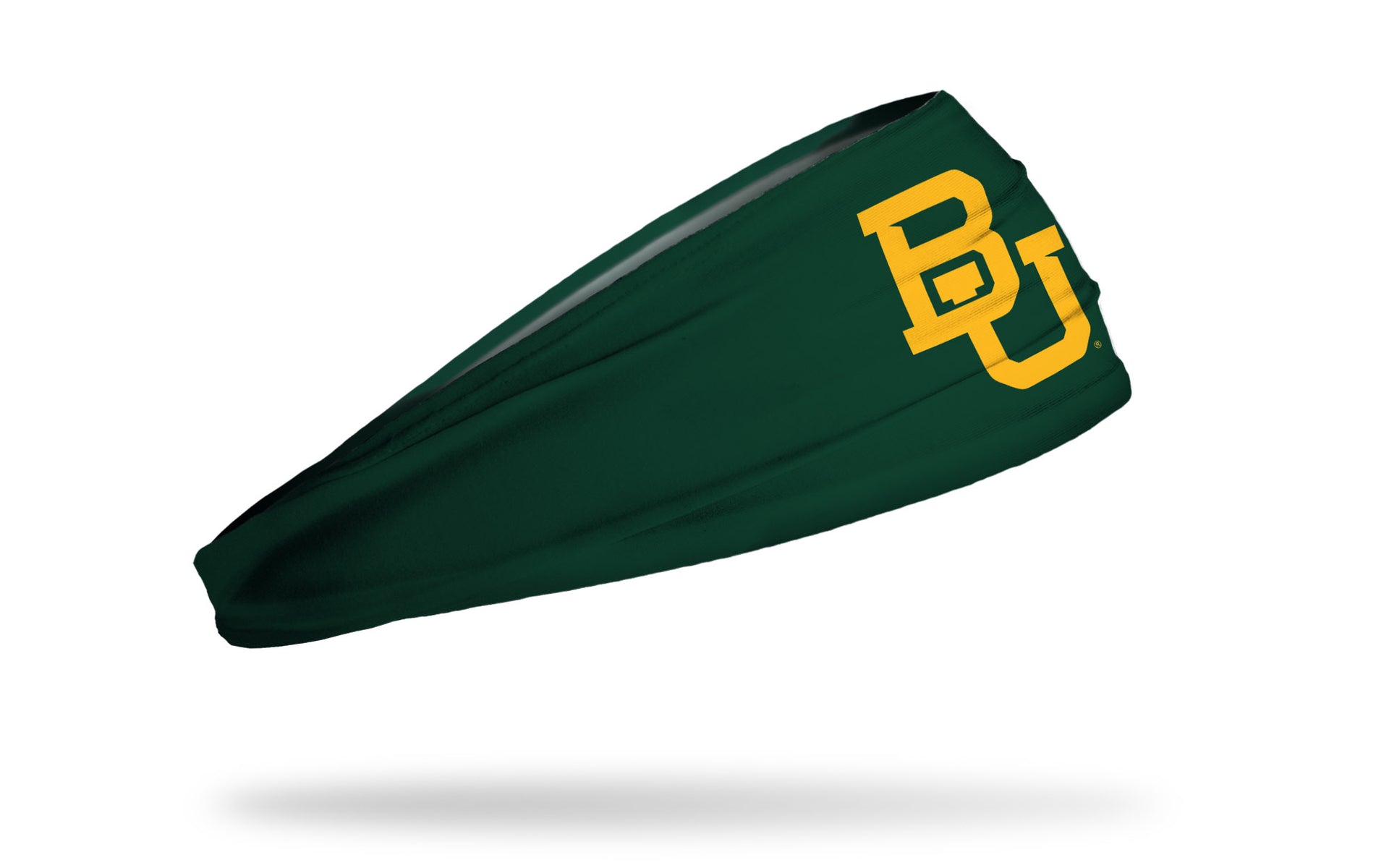 green headband with Baylor University B U logo in gold