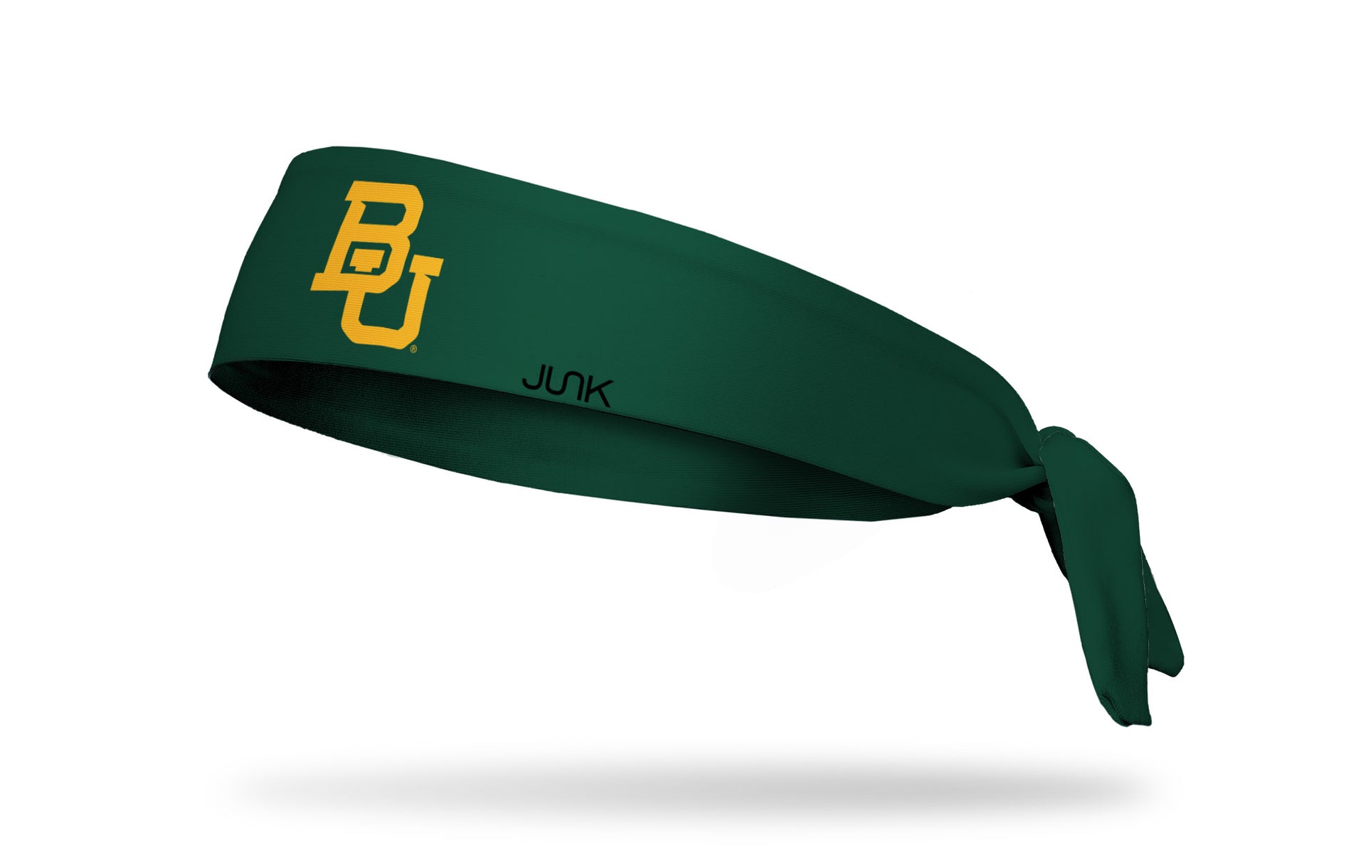 green headband with Baylor University B U logo in gold