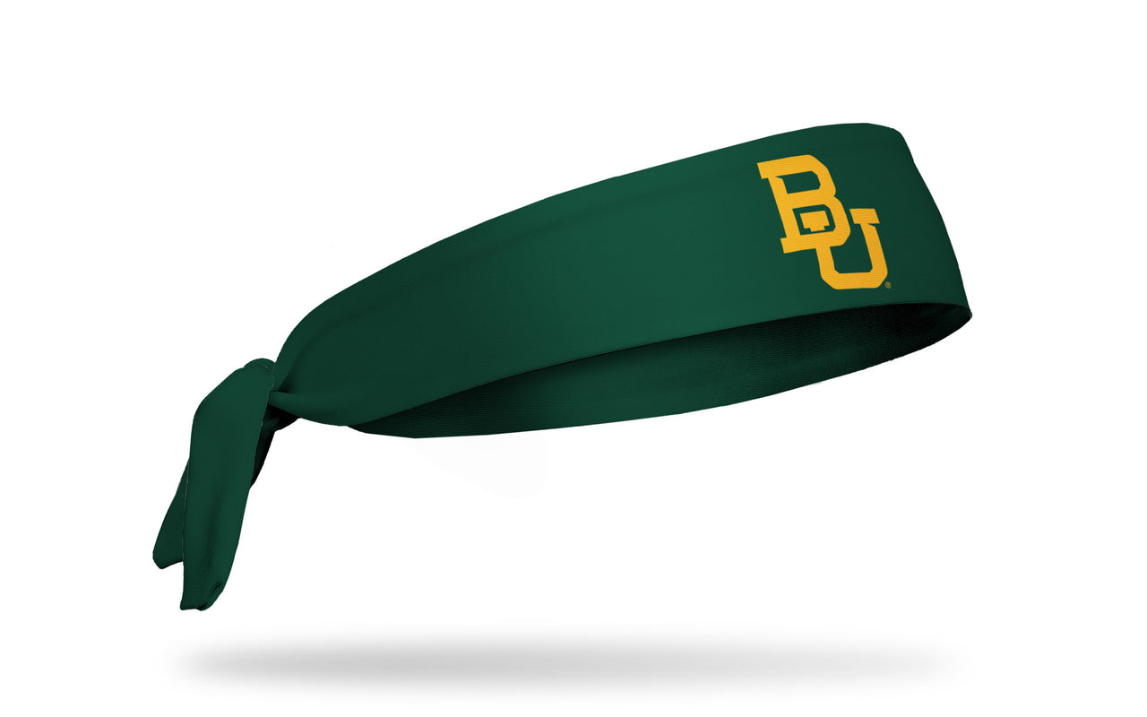 green headband with Baylor University B U logo in gold