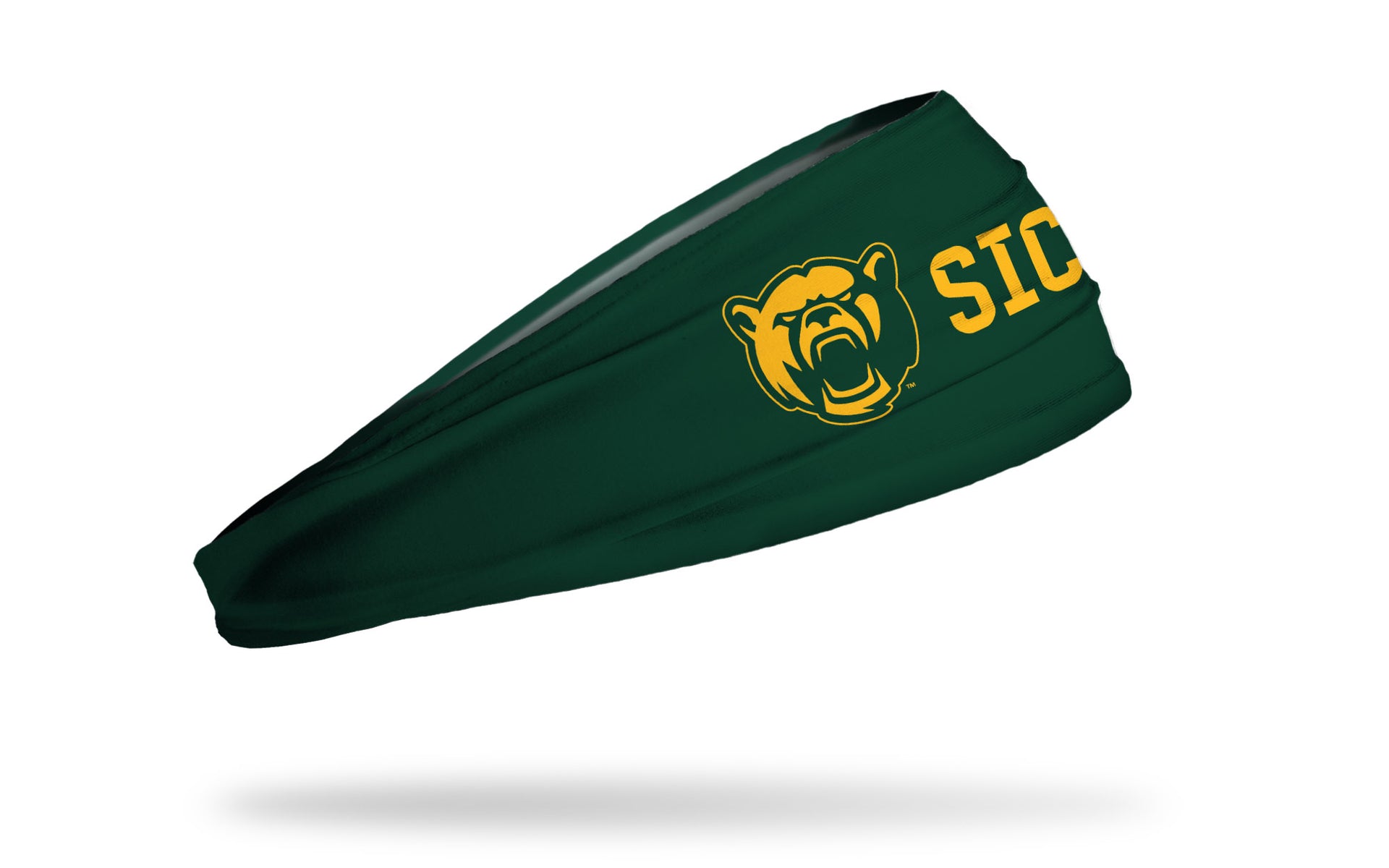 green headband with Baylor University bear mascot and Sic 'Em wordmark in gold