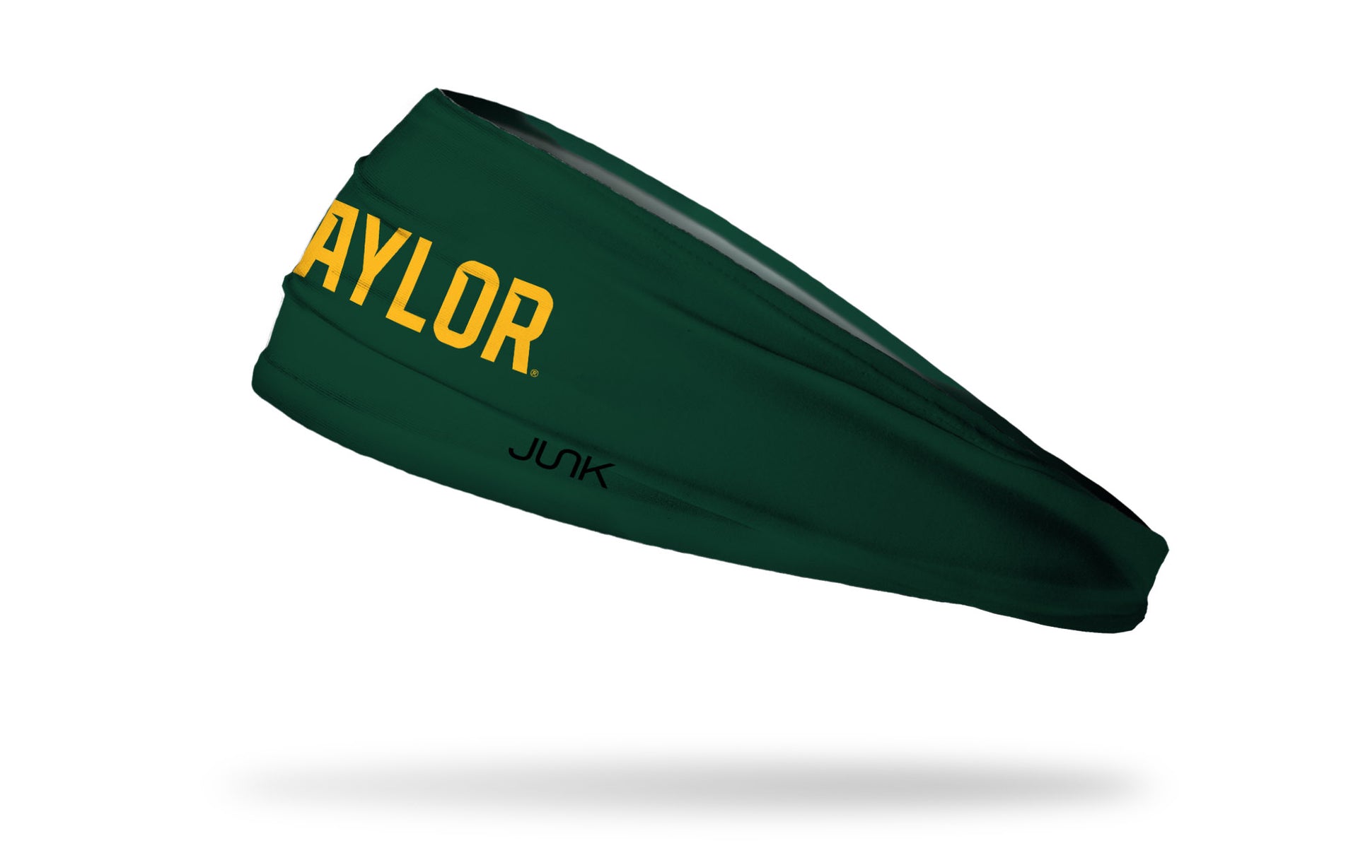 green headband with Baylor University Baylor wordmark in gold