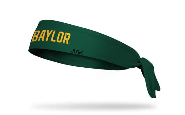 green headband with Baylor University Baylor wordmark in gold
