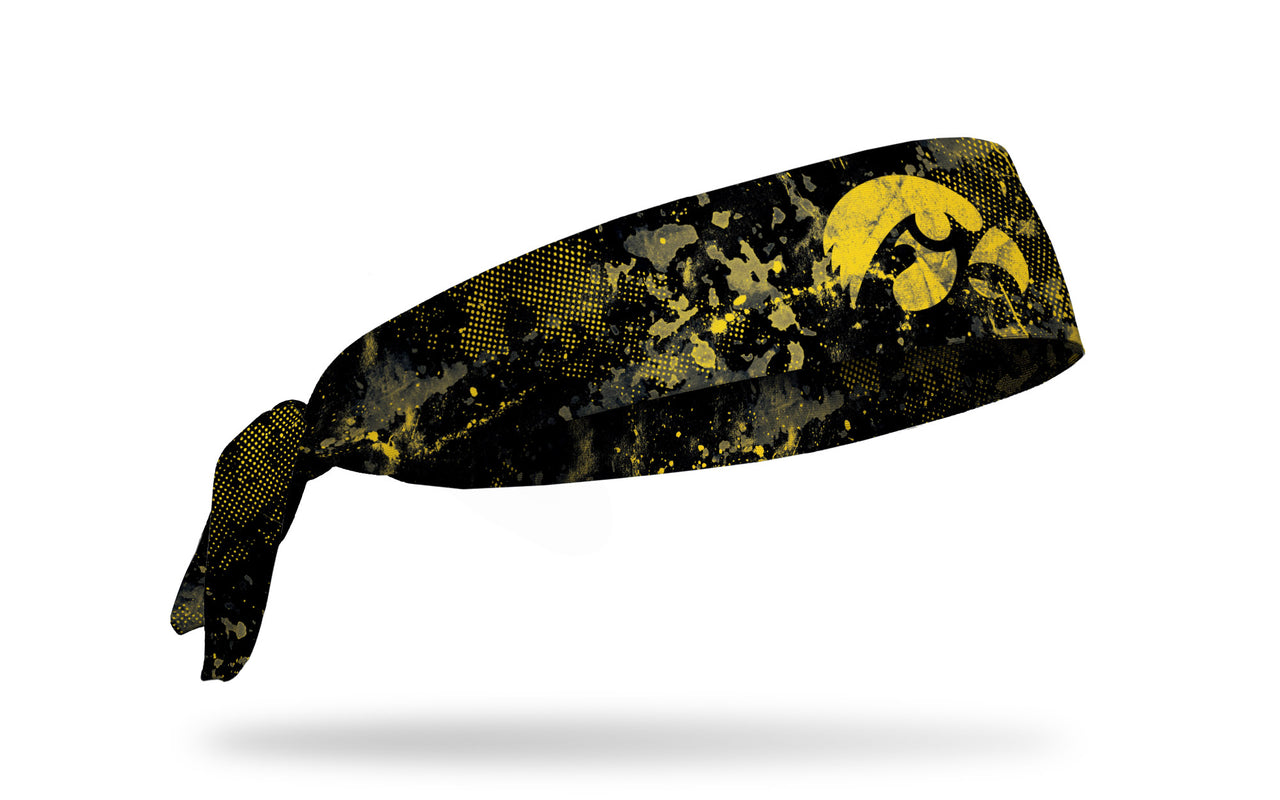 black headband with University of Iowa hawkeye logo in yellow with yellow grunge overlay