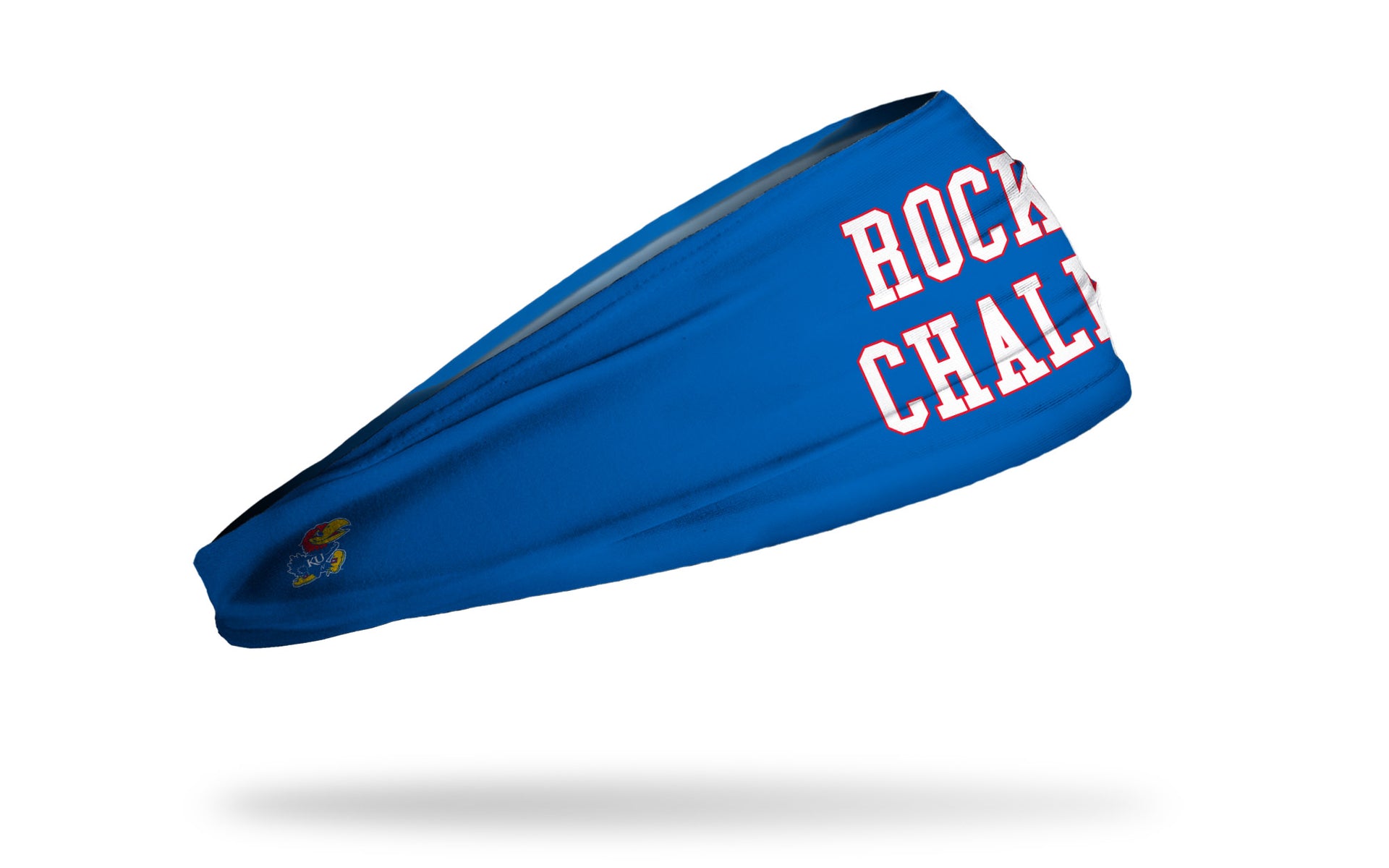 red and royal blue headband with University of Kansas Rock Chalk wordmark