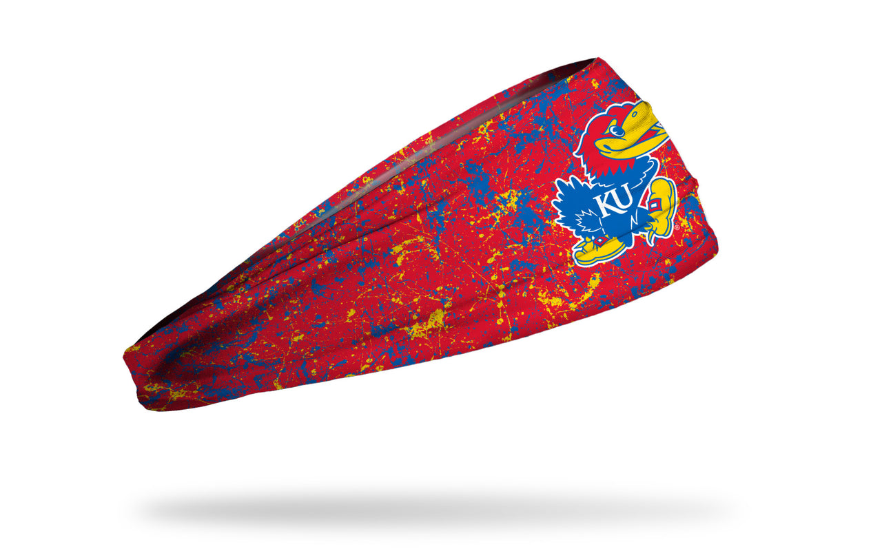 red and royal blue headband with University of Kansas Jayhawk logo