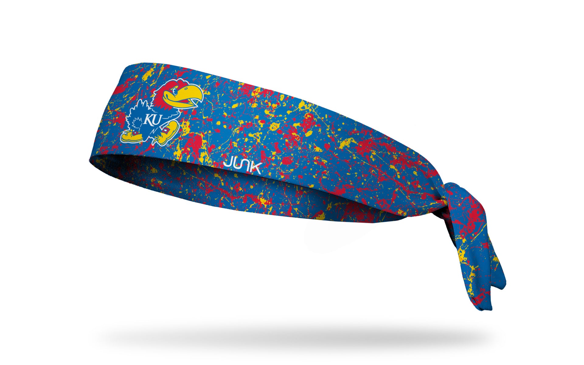 red and royal blue headband with University of Kansas Jayhawk logo