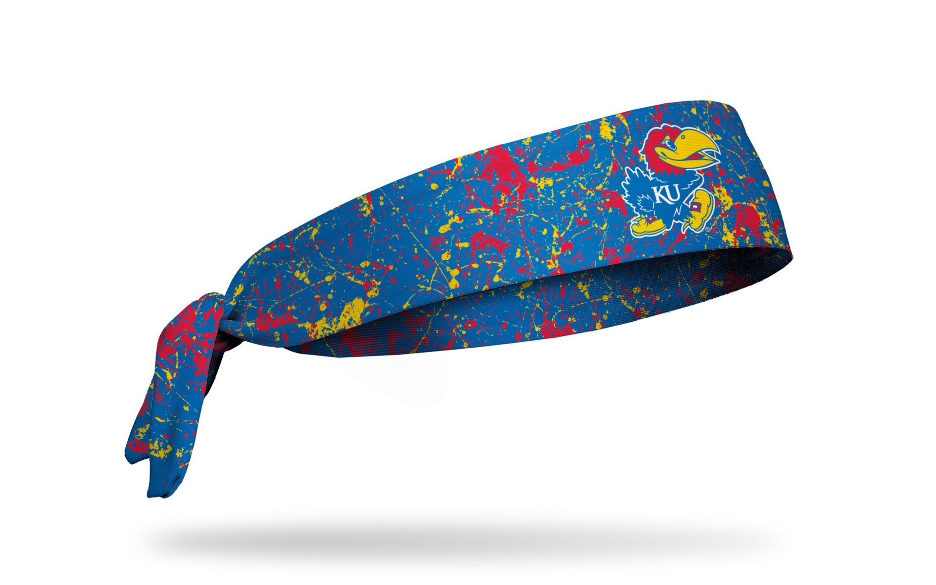 red and royal blue headband with University of Kansas Jayhawk logo