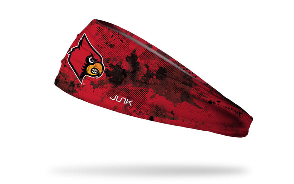 red grunge layover headband with Univeristy of Louisville bird logo full color