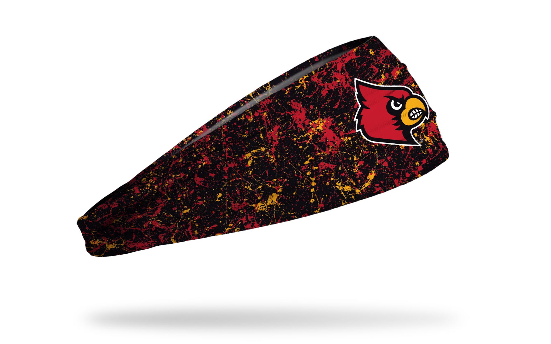 black paint splatter headband with University of Louisville bird logo full color