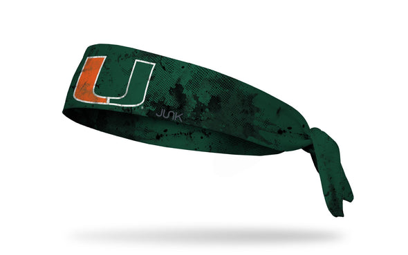University of Miami green headband with black grunge overlay