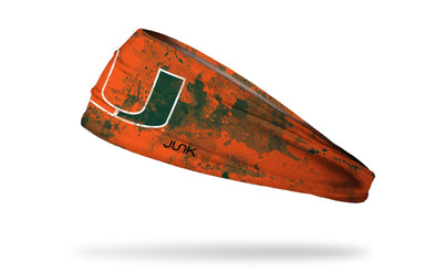 University of Miami orange headband with green grunge overlay