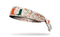 University of Miami white headband with orange and green paint splatter