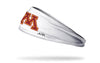 white headband with University of Minnesota M logo in maroon