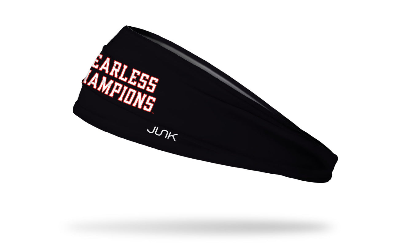 black headband with Texas Tech University Fearless Champions wordmark and T T logo to left in red and white