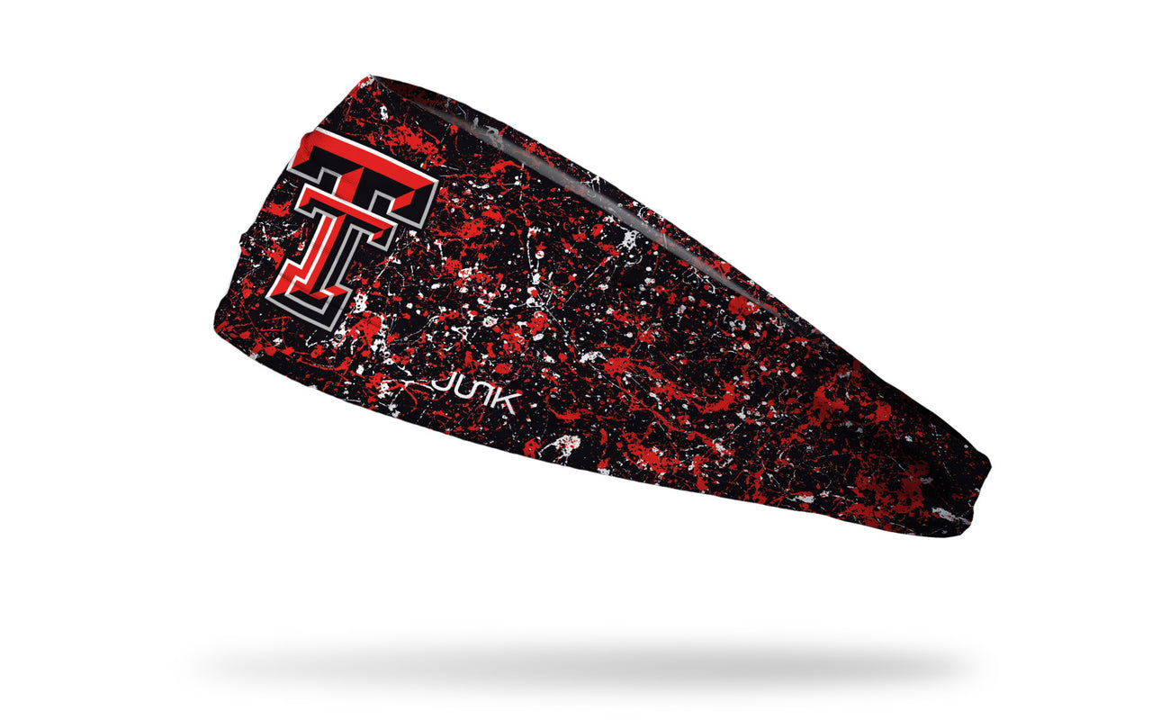 black paint splatter headband with Texas Tech University TT logo  in red