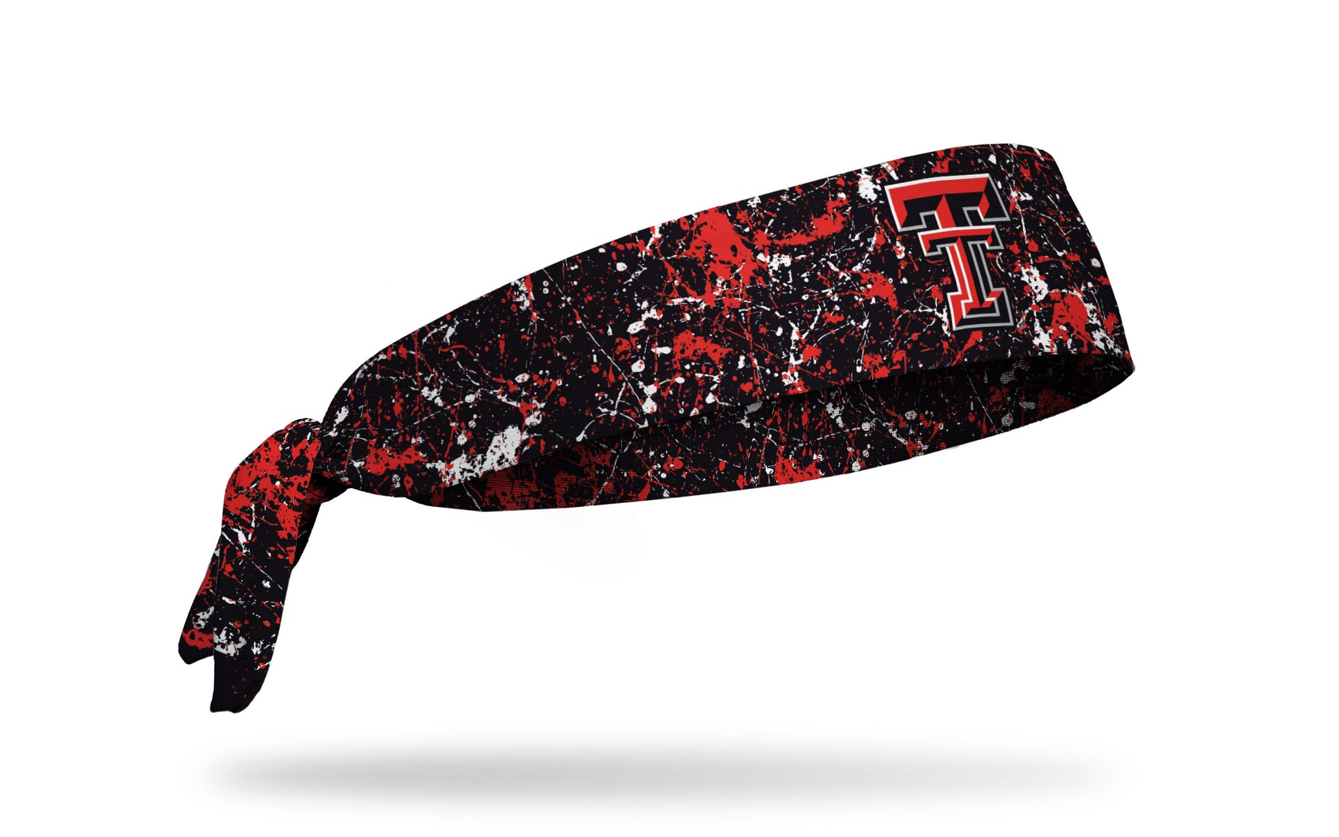 black paint splatter headband with Texas Tech University TT logo  in red