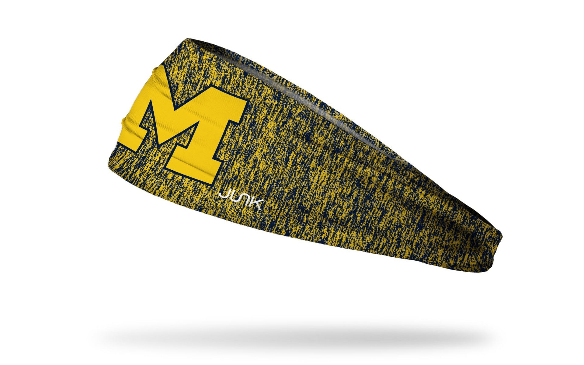 navy and yellow heathered headband with University of Michigan yellow M logo in front center