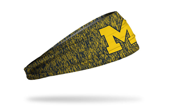 navy and yellow heathered headband with University of Michigan yellow M logo in front center