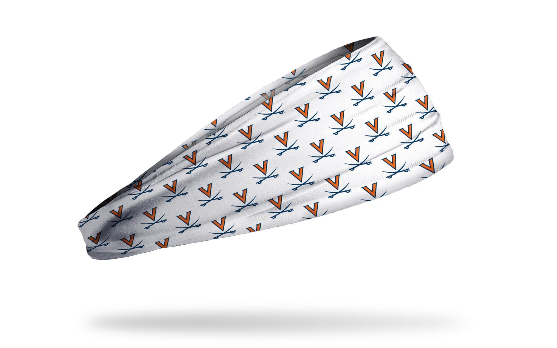 white headband with repeating pattern of University of Virginia V-Sabre logo