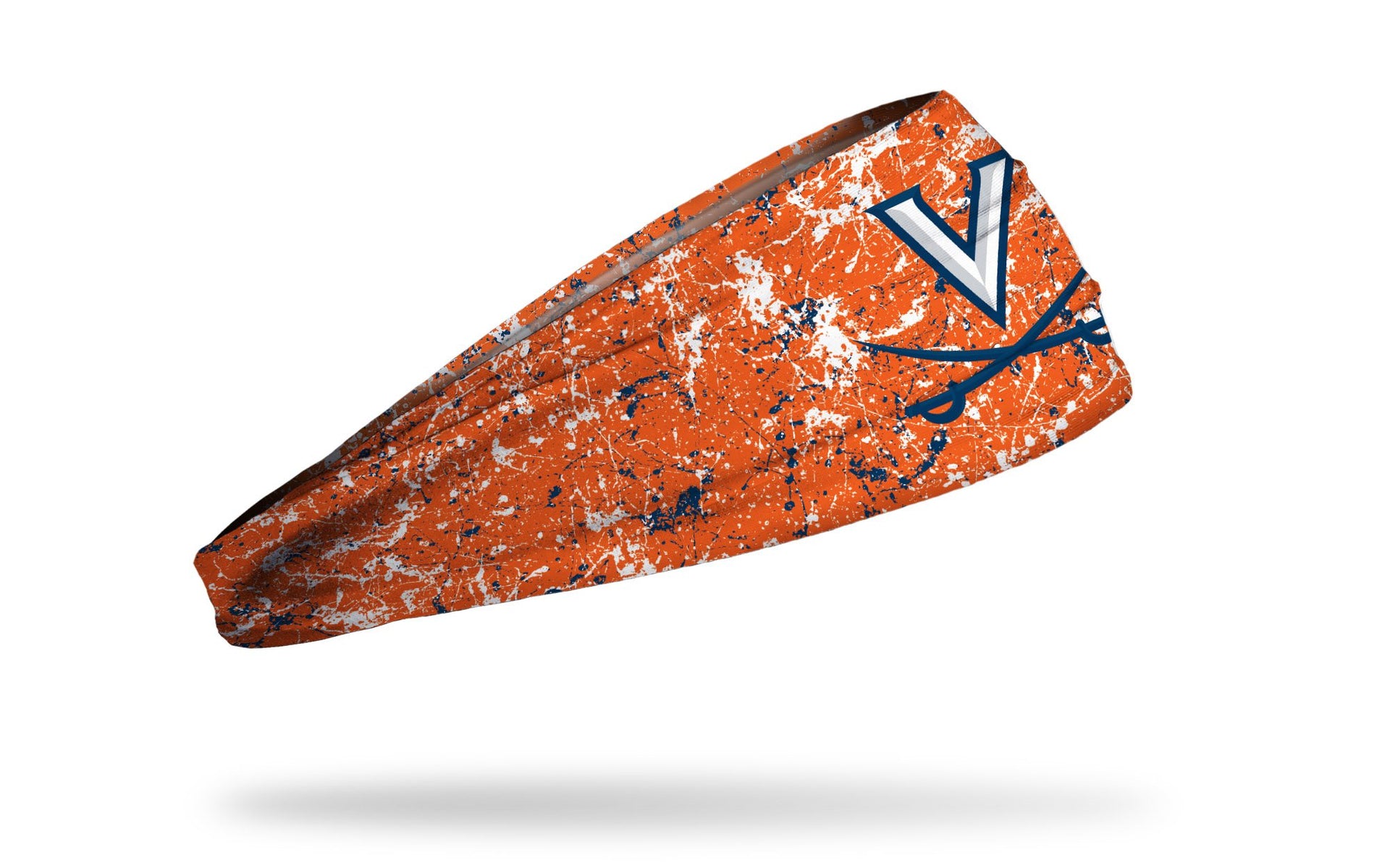 orange headband with paint splatter and University of Virginia logo