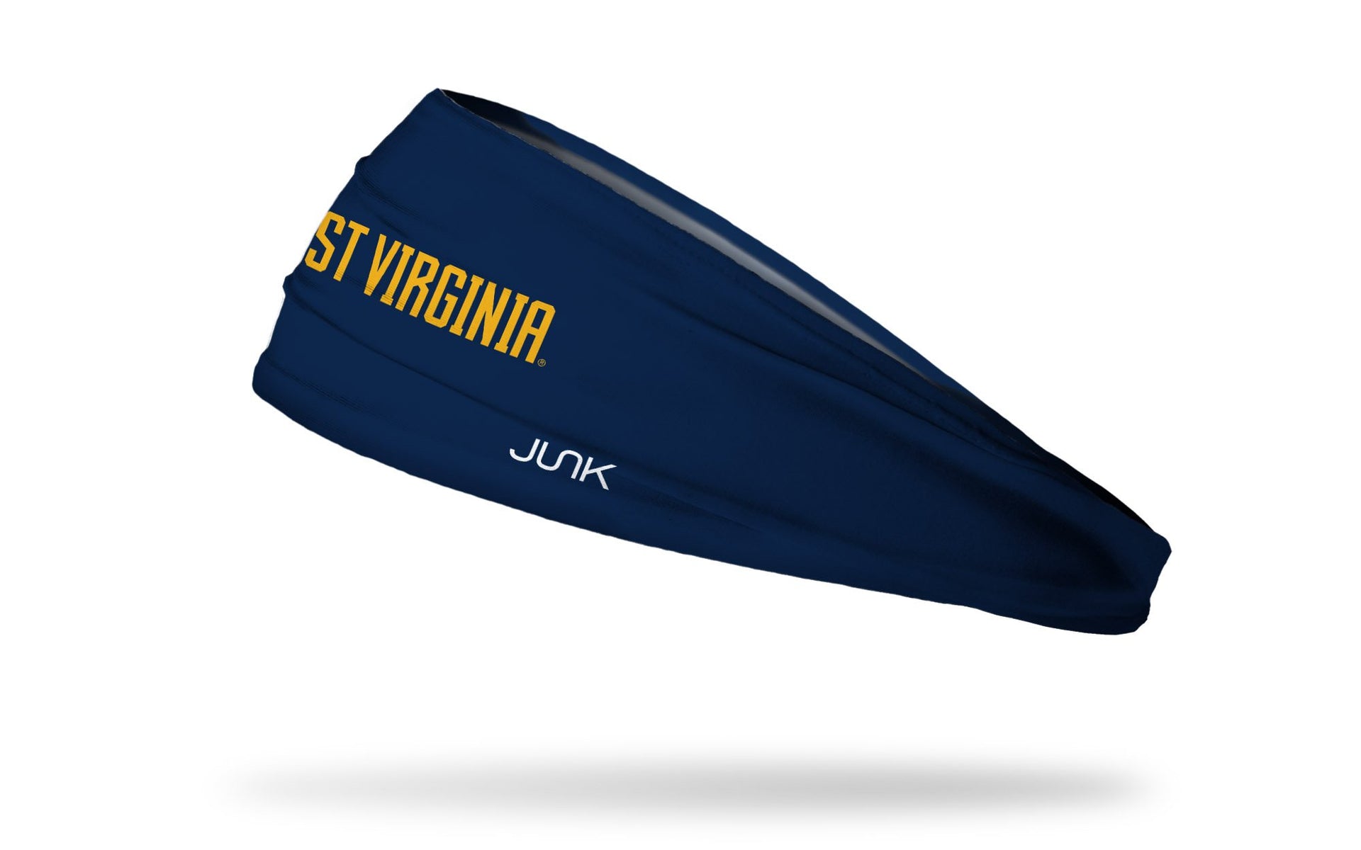 navy headband with West Virginia University gold West Virginia wordmark front center
