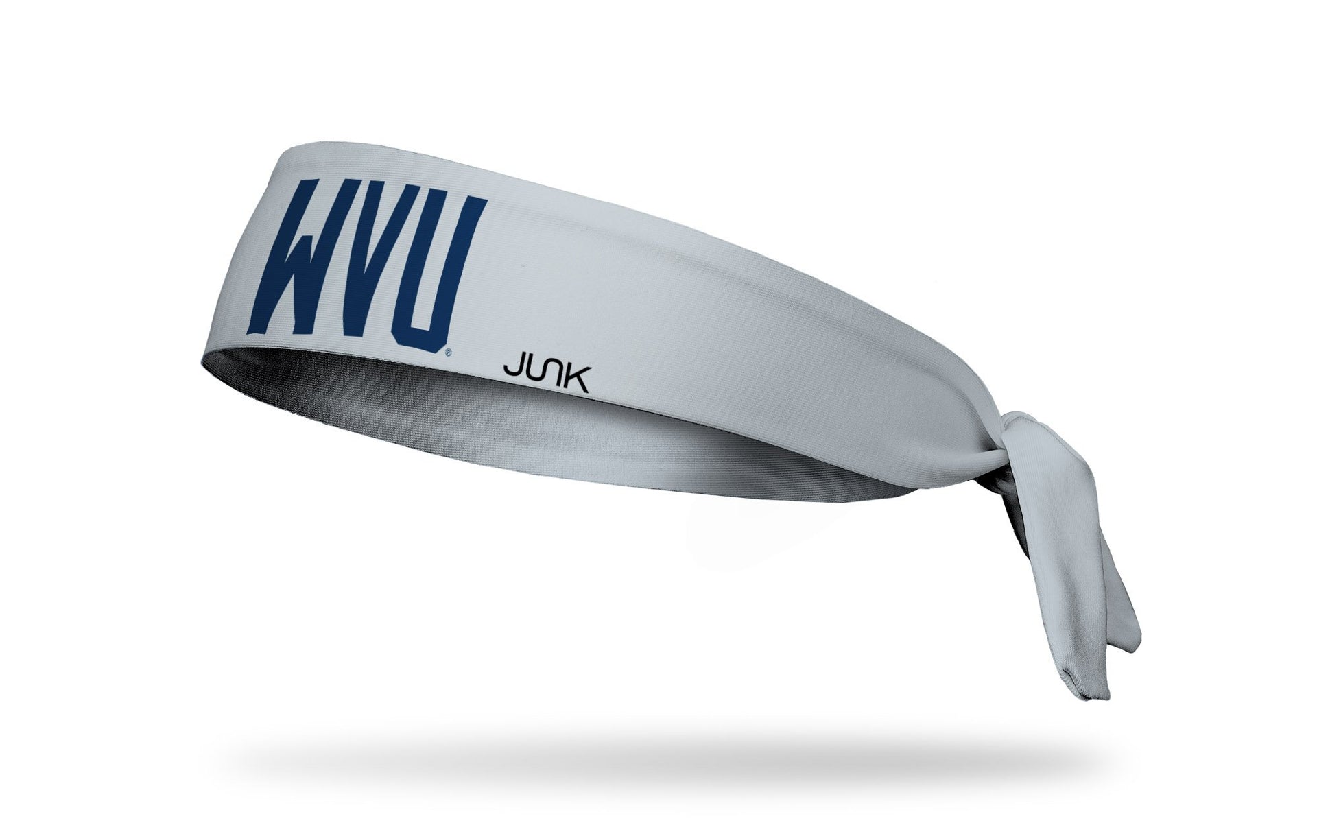 light gray headband with West Virginia University navy W V U logo in front center