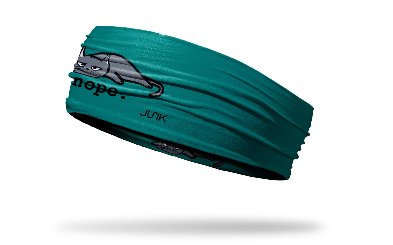 teal green blue cat with nope word headband