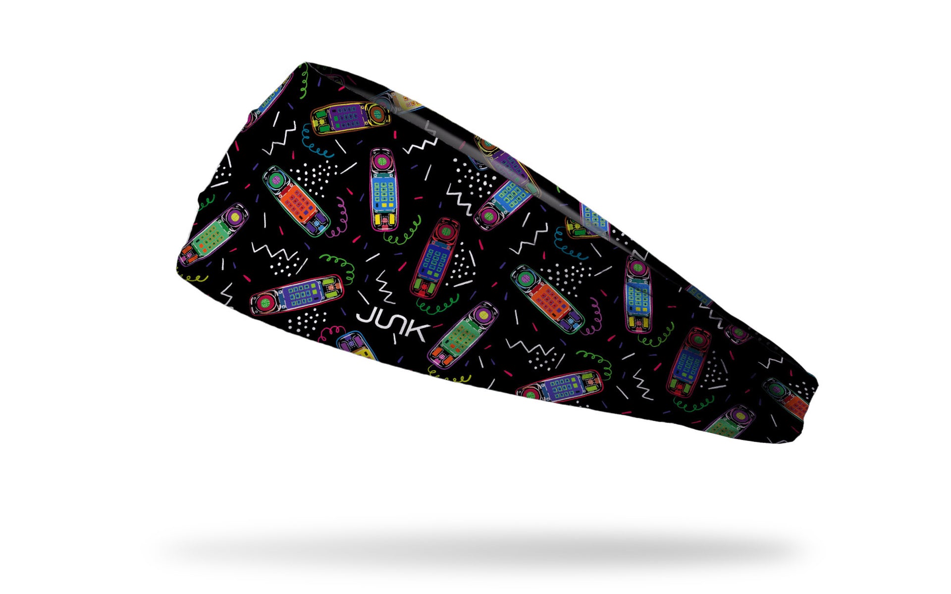 90's themed black headband with repeating pattern of clear babysitters club phone