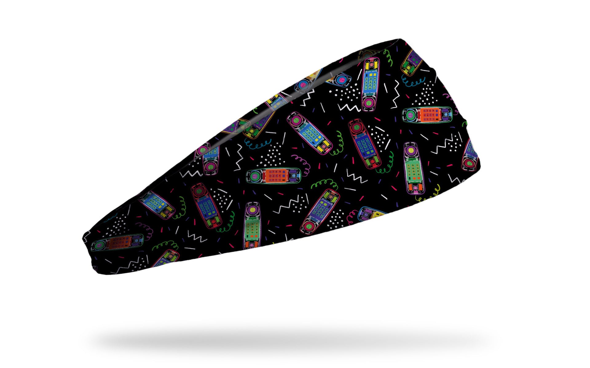 90's themed black headband with repeating pattern of clear babysitters club phone