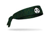 dark green and dark grey bamboo leaf print headband with geometric panda in center