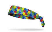 rainbow puzzle piece print headband in honor of Autism Awareness