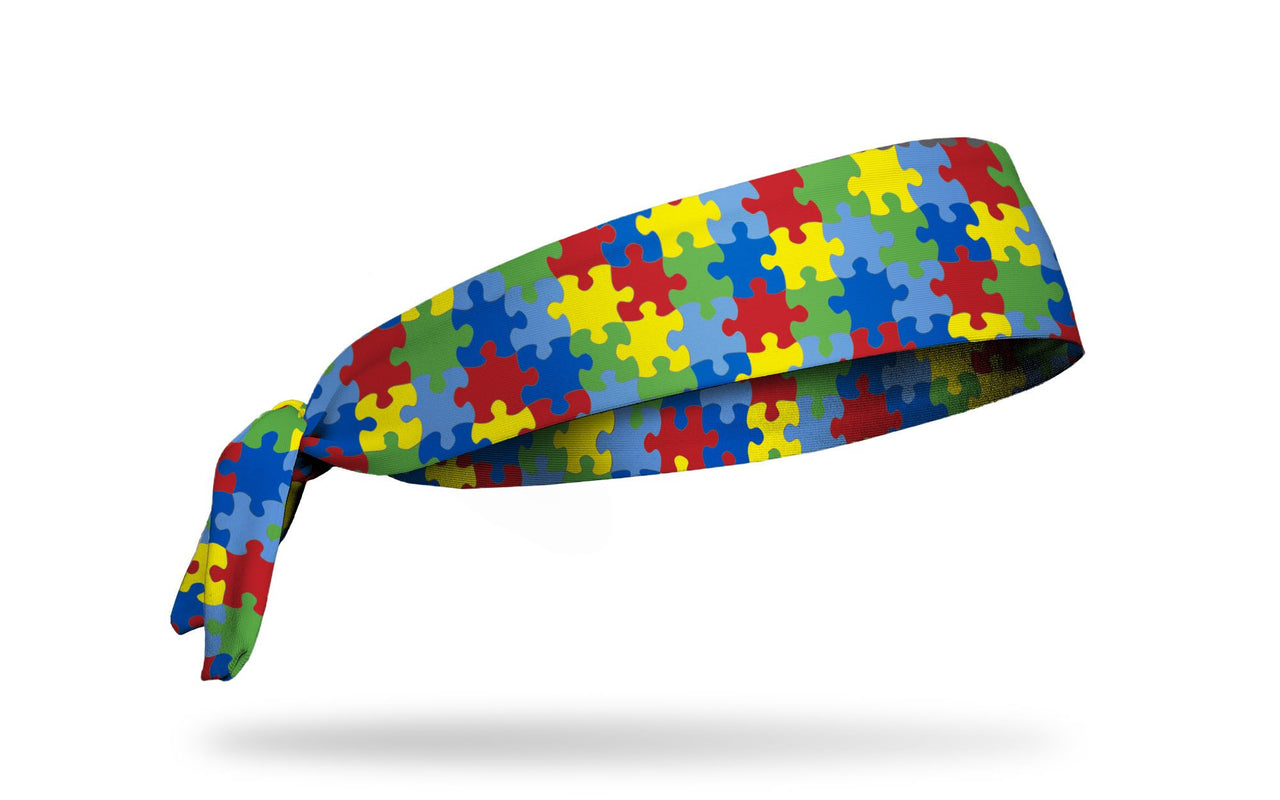 rainbow puzzle piece print headband in honor of Autism Awareness