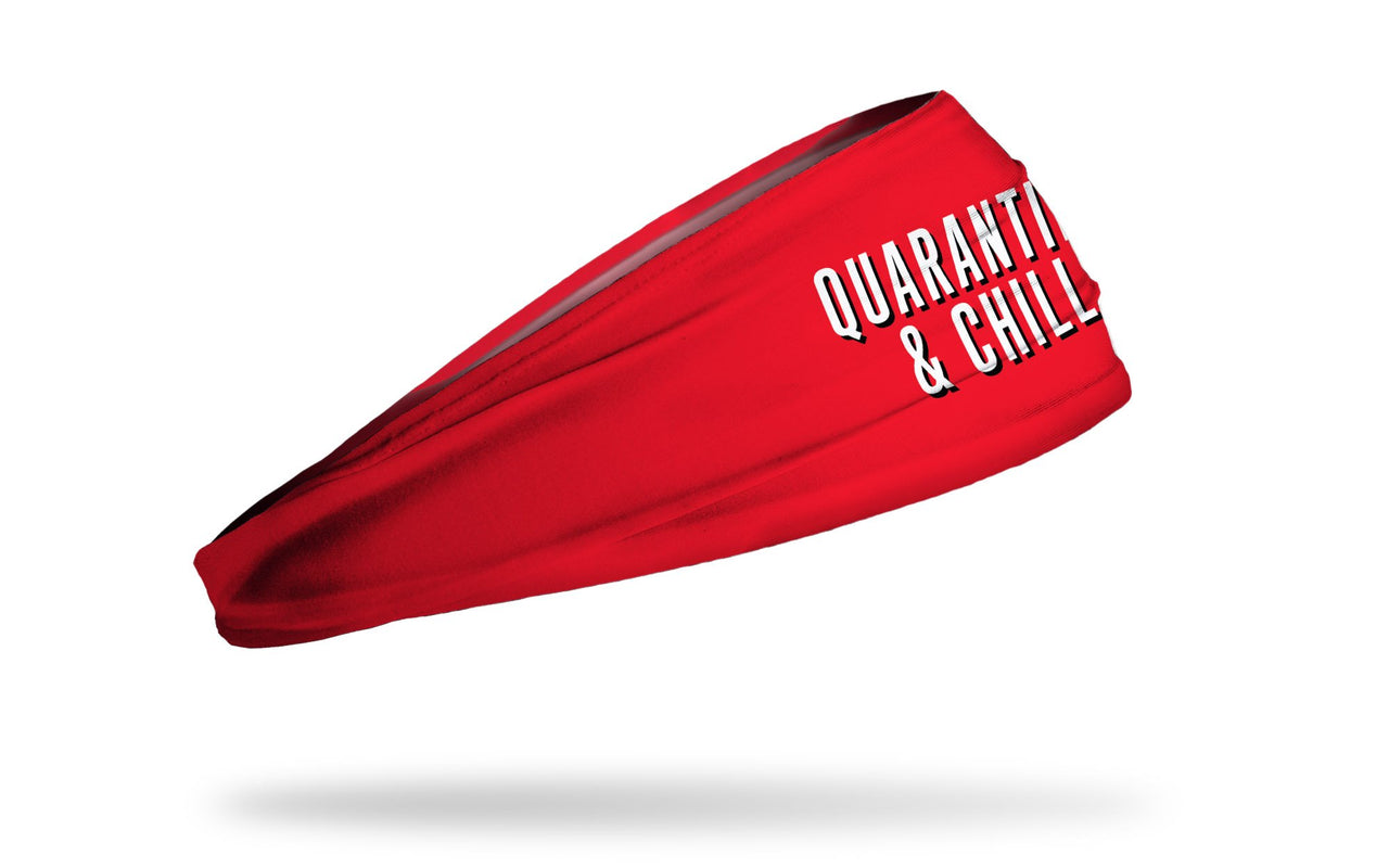 red headband with Quarantine and Chill lettering in white on front center