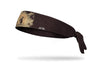 grey headband with drawn scene of a samurai standing with the sun at their back