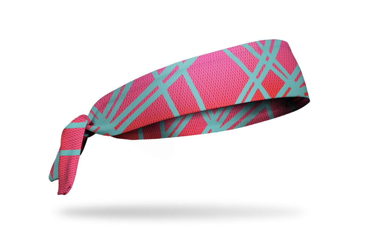 hot pink headband with turquoise blue lines