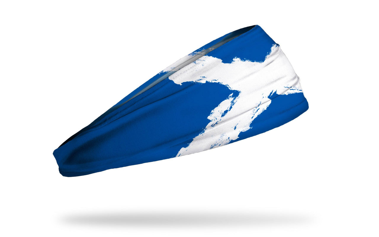 headband with traditional Scotland flag design made to look like it has been painted