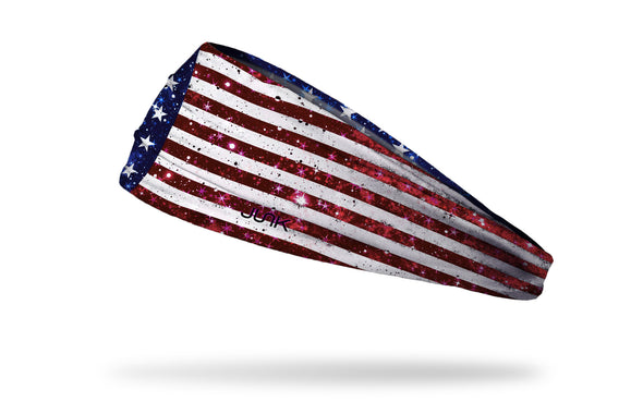 red white and blue american flag print headband with glitter print incorporated into flag