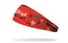 red winter christmas themed headband with sleigh all day wordmark and snowflakes
