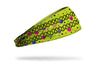 90's themed bright green headband with tattoo choker necklaces, aliens, and flowers