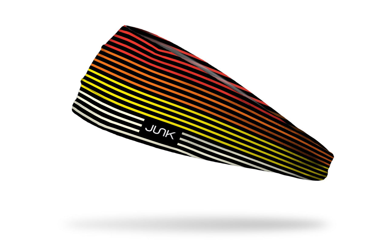 black headband with red yellow orand and white 70's stripes