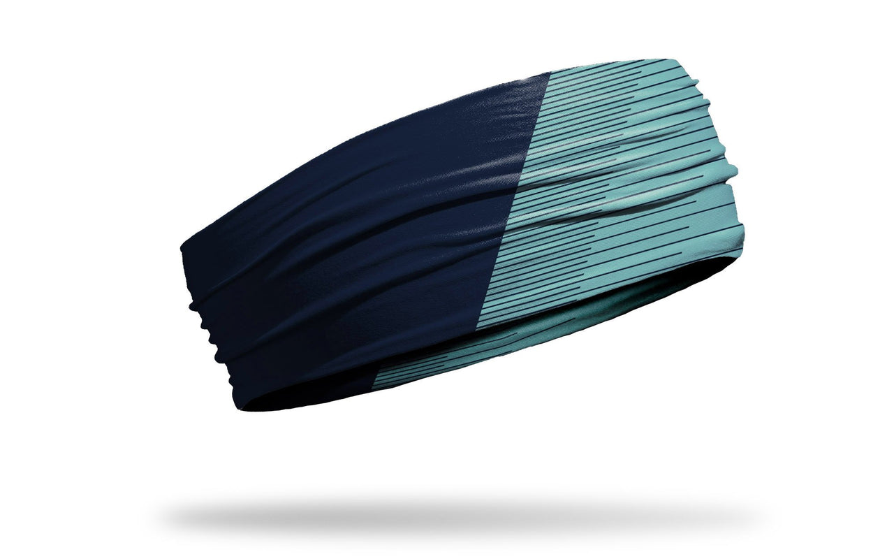 teal blue headband with navy speed print