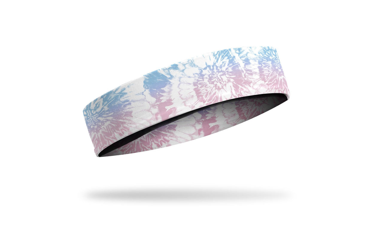 white headband with pink and blue tie dye swirls