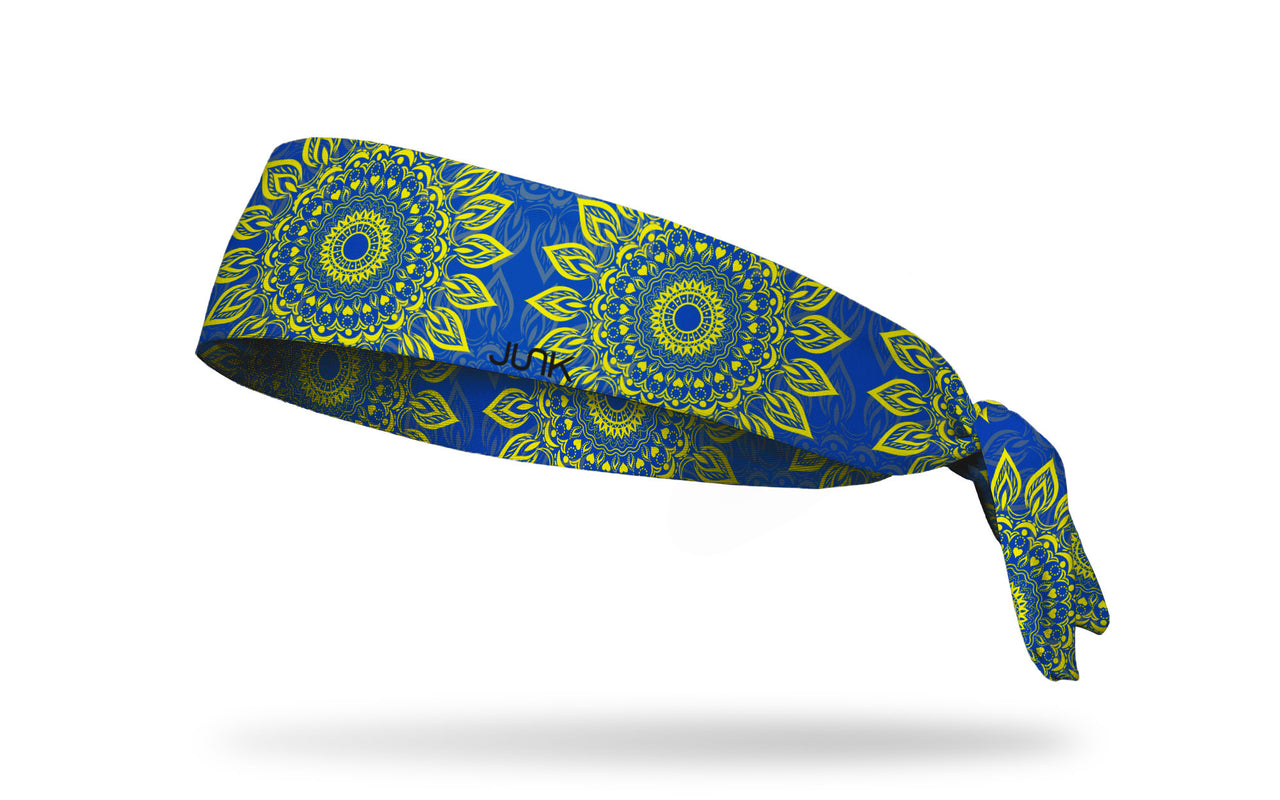 blue headband with lime green mandala pattern