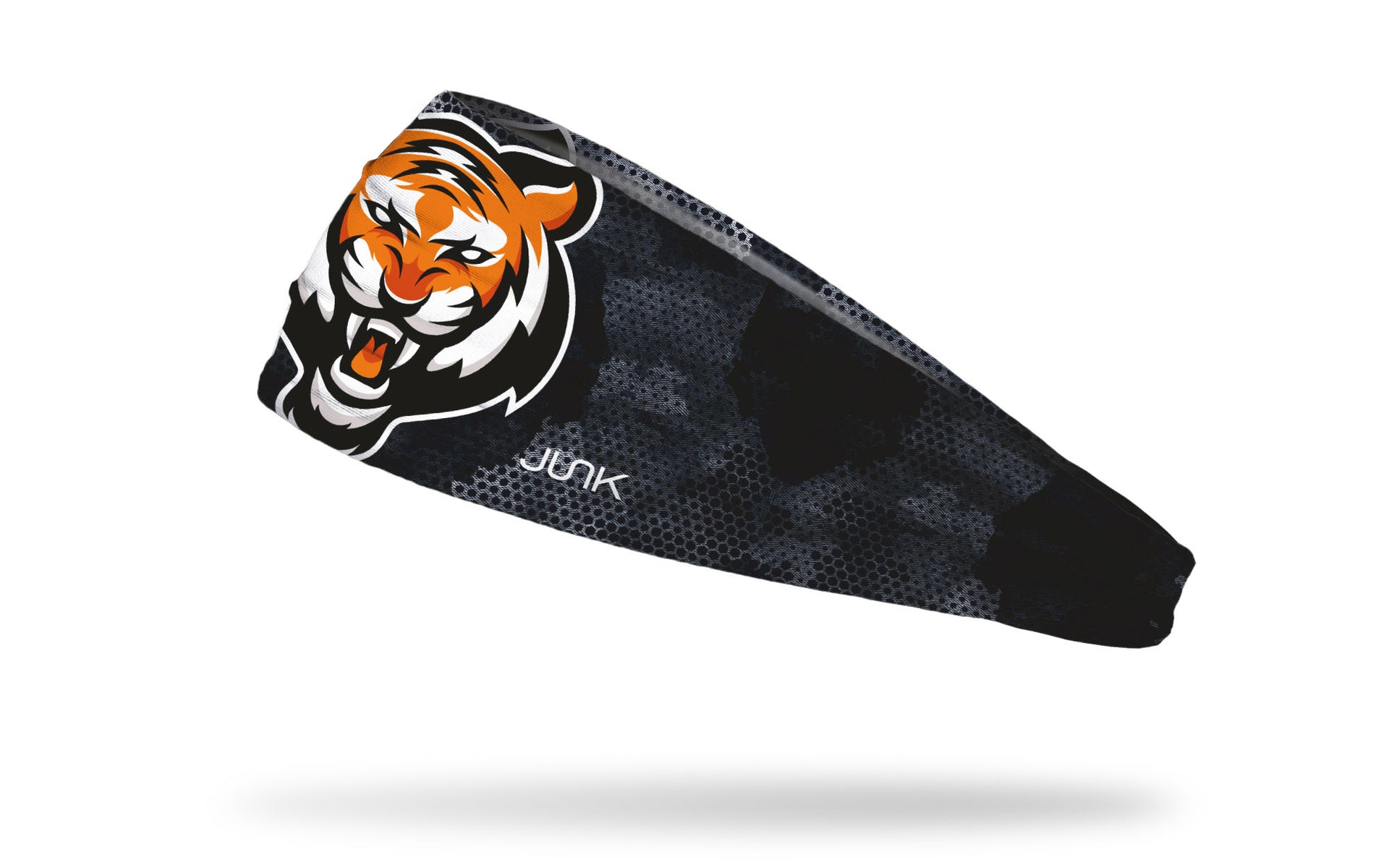 black headband with grunge overlay and generic tiger mascot in full color